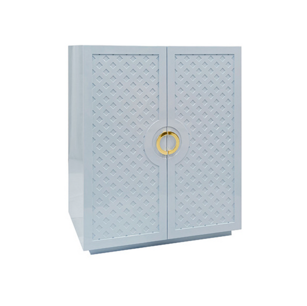 Poppy Light Blue Lacquer Cabinet with Lattice Design