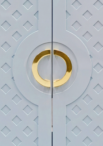Poppy Light Blue Lacquer Cabinet with Lattice Design