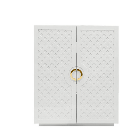 Poppy White Lacquer Cabinet with Lattice Design