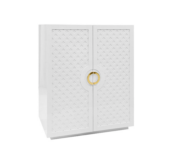 Poppy White Lacquer Cabinet with Lattice Design