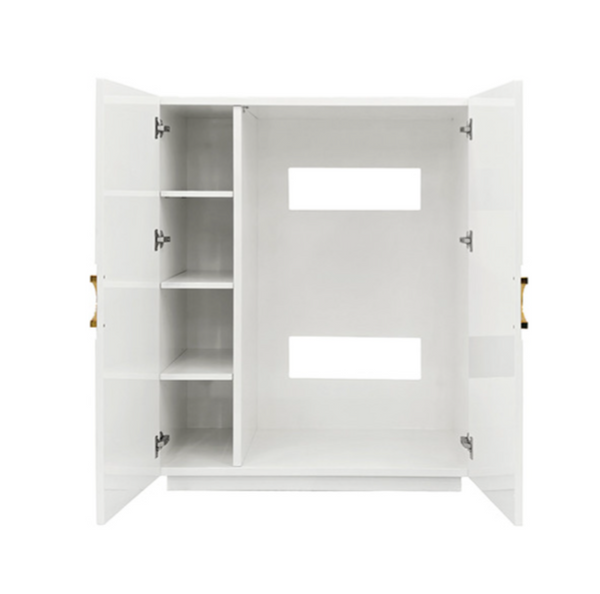 Poppy White Lacquer Cabinet with Lattice Design