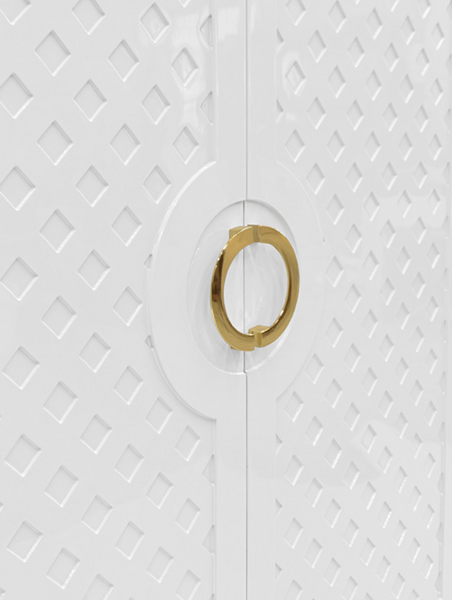Poppy White Lacquer Cabinet with Lattice Design