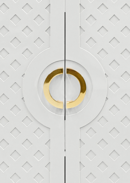 Poppy White Lacquer Cabinet with Lattice Design