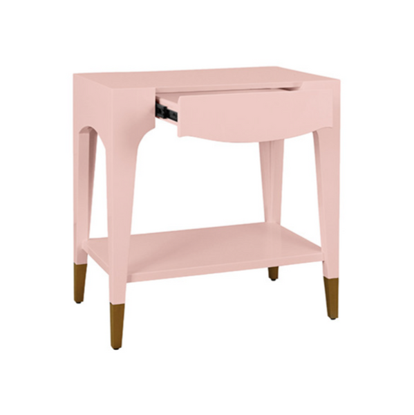 Ronny Glossy Pink Lacquer One Drawer Side Table