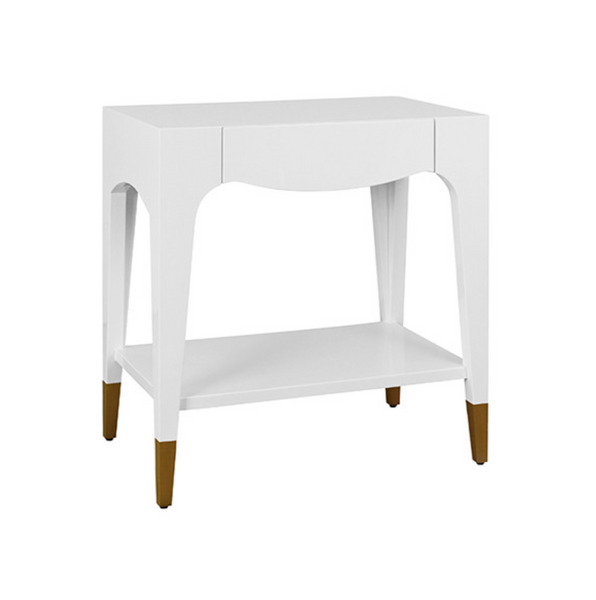 Ronny Glossy White Lacquer One Drawer Side Table
