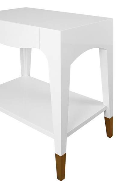 Ronny Glossy White Lacquer One Drawer Side Table