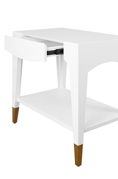 Ronny Glossy White Lacquer One Drawer Side Table