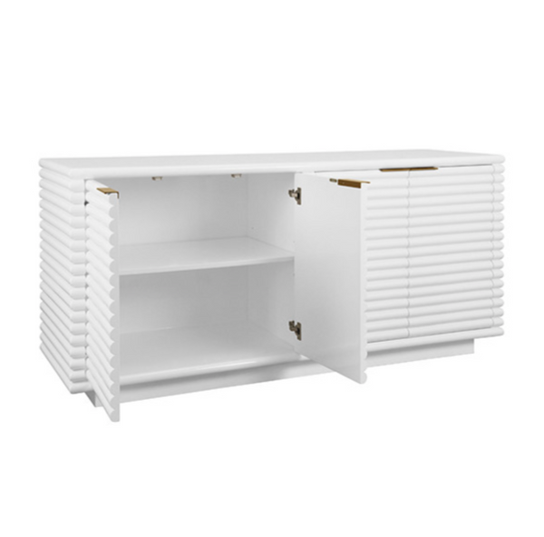 Giovanni Matte White Lacquer Four Door Reed Buffet