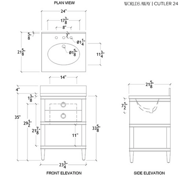 Cutler 24" Cerused Oak Single Sink Bath Vanity