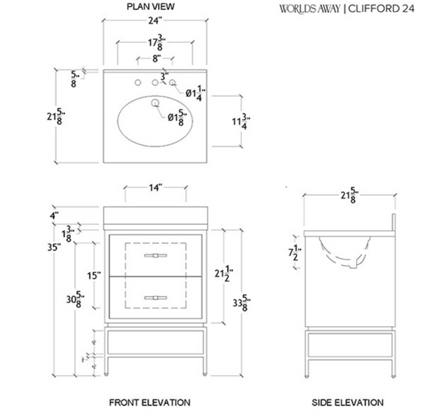 Clifford 24" Dark Burlwood Single Sink Bath Vanity