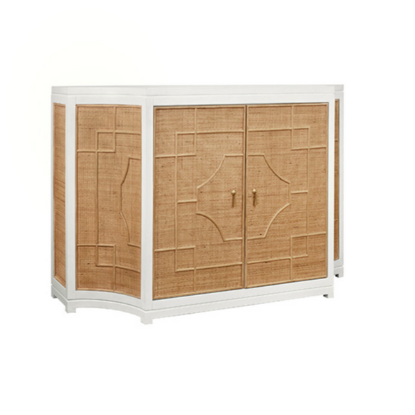 Isabel Rattan and Matte White Lacquer Cabinet