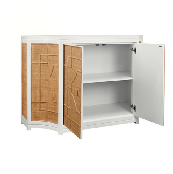 Isabel Rattan and Matte White Lacquer Cabinet