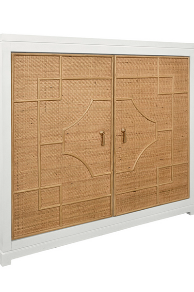 Isabel Rattan and Matte White Lacquer Cabinet