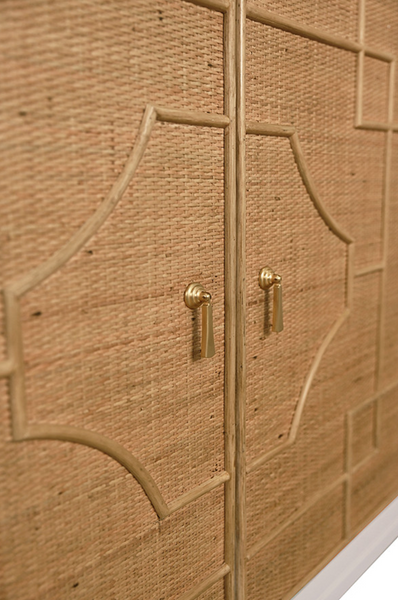 Isabel Rattan and Matte White Lacquer Cabinet