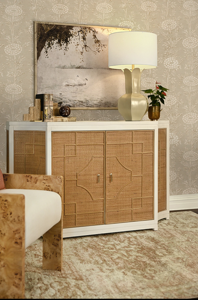 Isabel Rattan and Matte White Lacquer Cabinet