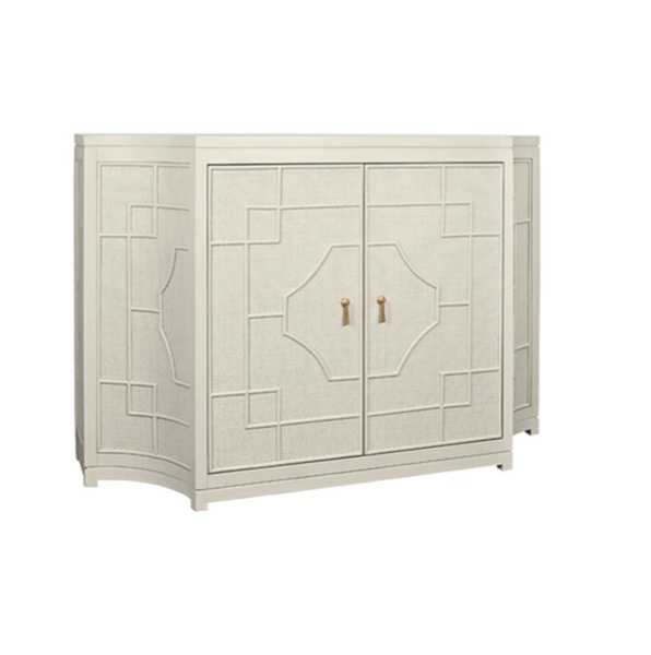 Isabel Antique White Rattan Overlay Cabinet