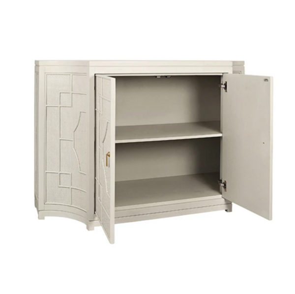 Isabel Antique White Rattan Overlay Cabinet