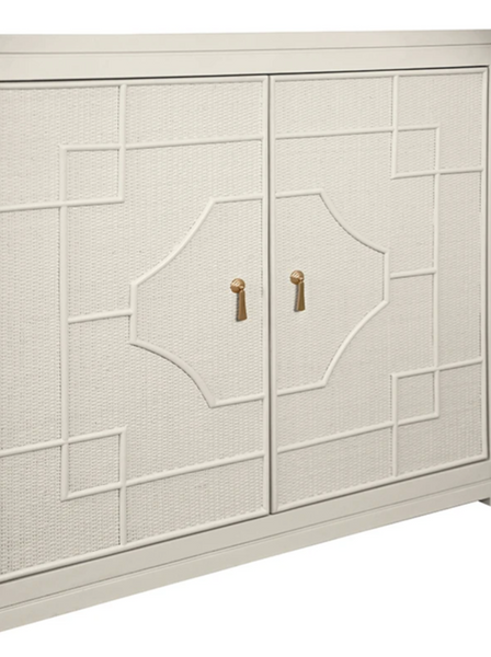 Isabel Antique White Rattan Overlay Cabinet