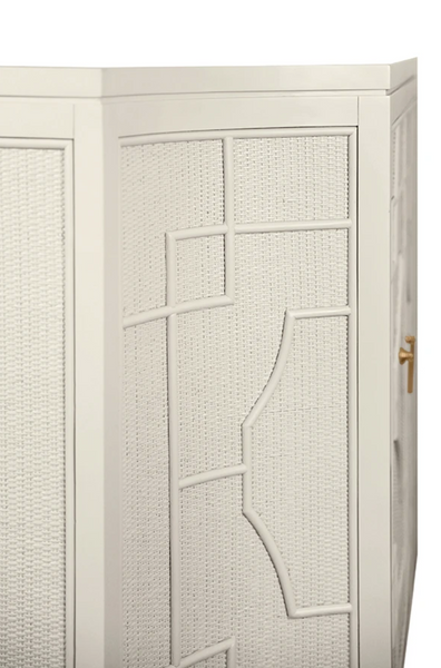 Isabel Antique White Rattan Overlay Cabinet