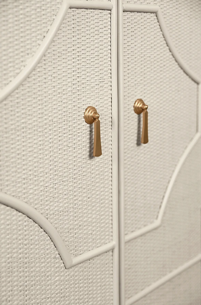 Isabel Antique White Rattan Overlay Cabinet