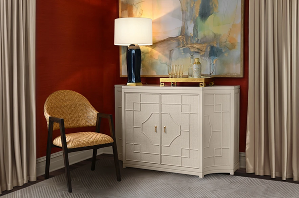 Isabel Antique White Rattan Overlay Cabinet