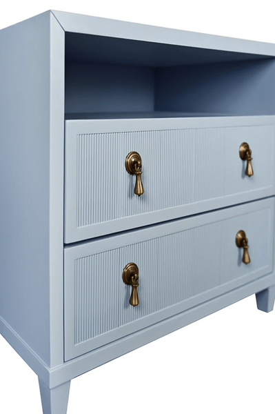 Corine Light Blue Matte Lacquer Fluted Front Side Table