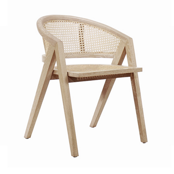Aero Cerused Oak and Cane Barrel Back Dining Chair