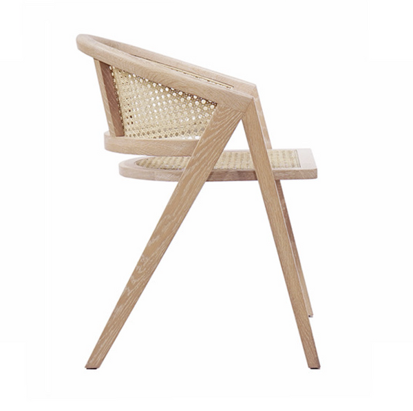 Aero Cerused Oak and Cane Barrel Back Dining Chair