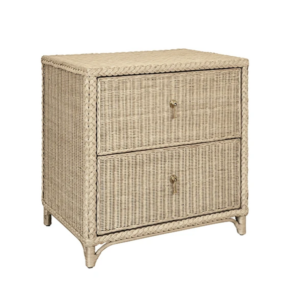 Abigail Two Drawer Light Blue Rattan Side Table