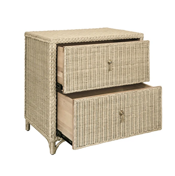 Abigail Two Drawer Light Blue Rattan Side Table