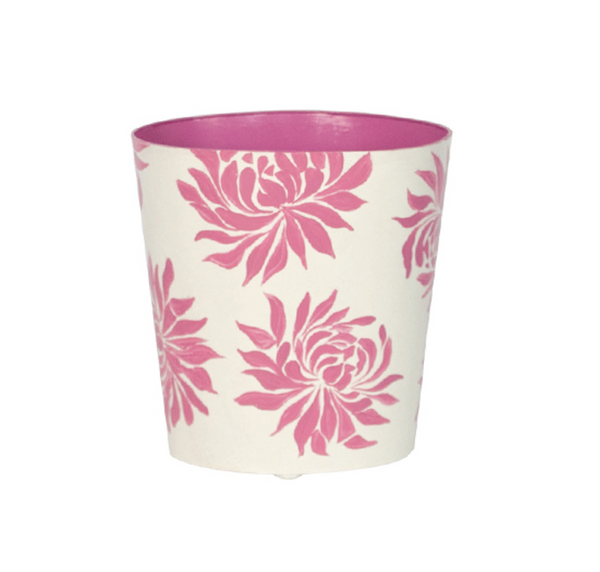 Wastebasket - Dahlia Gold Leaf Handpainted Oval Metal