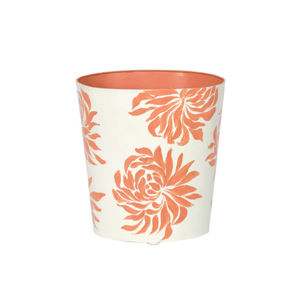 Wastebasket - Dahlia Gold Leaf Handpainted Oval Metal