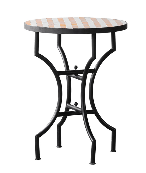 Moroccan Zellige Tile Round Bistro Table in Yellow and White Stripes: Four Size Options - Matthew Izzo Collection