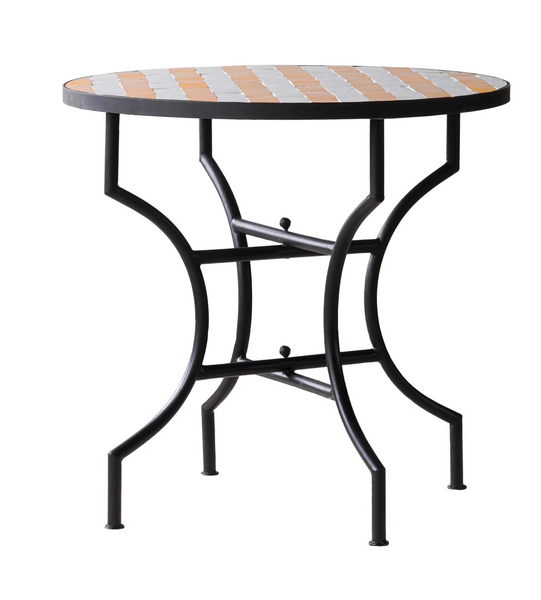 Moroccan Zellige Tile Round Bistro Table in Yellow and White Stripes: Four Size Options - Matthew Izzo Collection