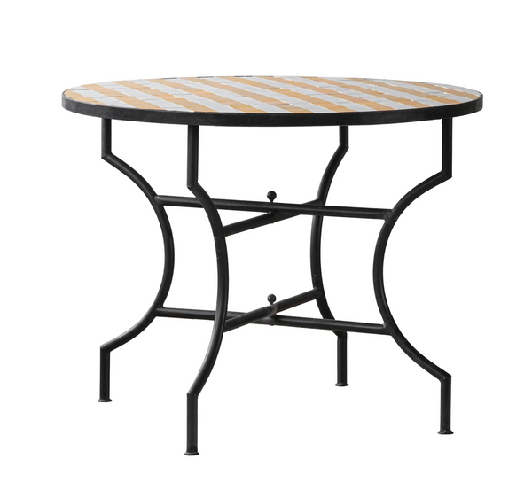 Moroccan Zellige Tile Round Bistro Table in Yellow and White Stripes: Four Size Options - Matthew Izzo Collection
