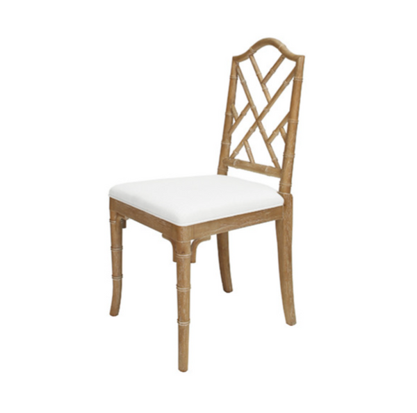 Fairfield Chippendale Side Dining Chair w/Linen Seat - White Lacquer or Natural Cerused Oak