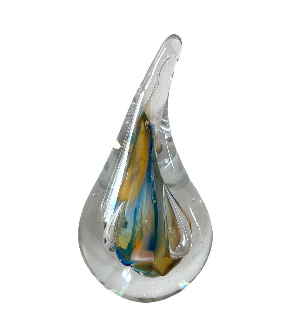 Store Vintage M Pyrcak Polish Art Studio Tear Drop Flame Glass Paperweight Signed MP