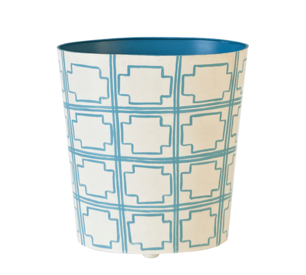 Wastebasket - Squares Handpainted Oval Metal - Five Color Options