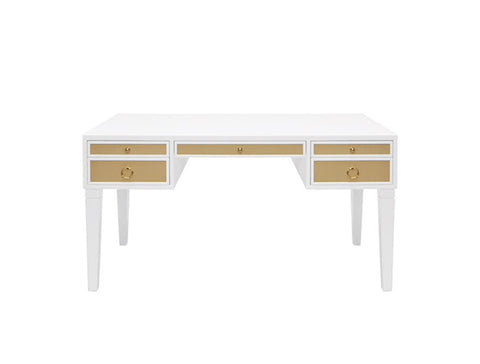 Worlds Away Heidi White Lacquer/Brass Desk - Matthew Izzo Home