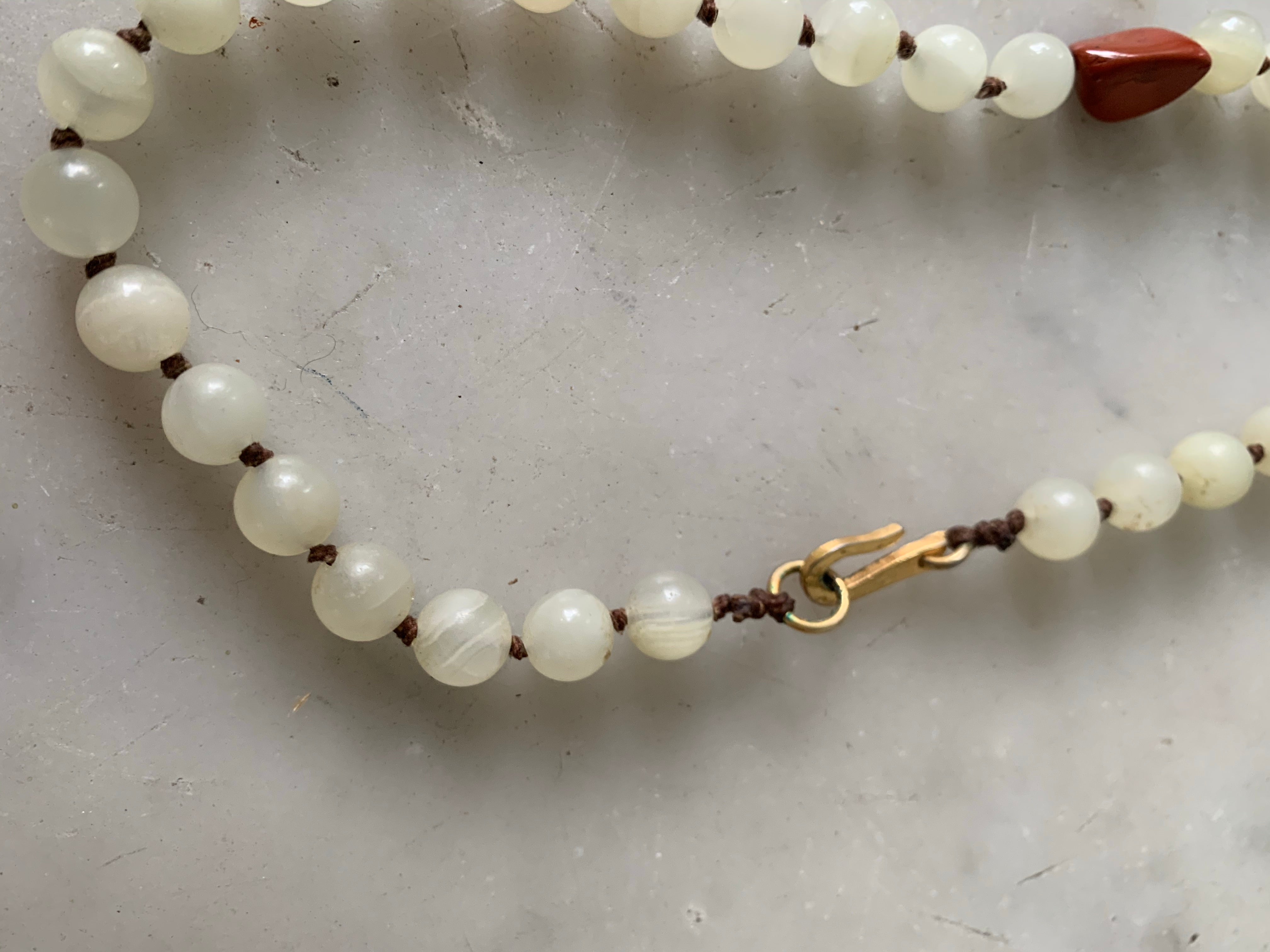 Antique White Jade and Jasper Necklace with Jade Pendant