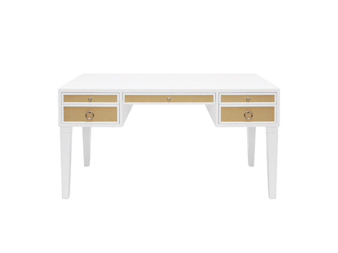 Worlds Away Heidi White Lacquer/Nickel Desk - Matthew Izzo Home